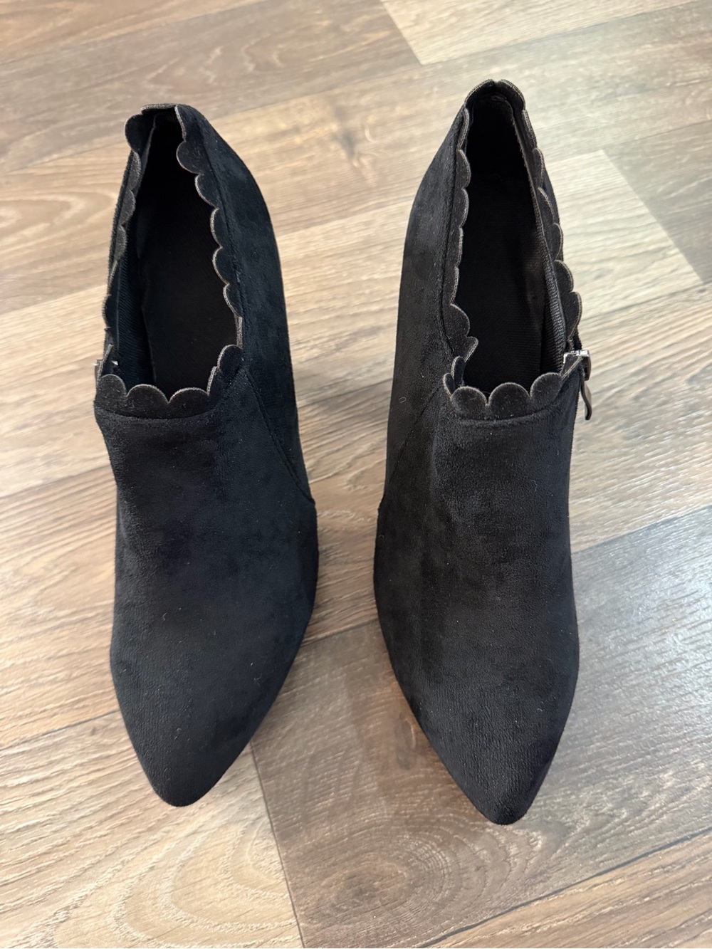 Women’s Black Scalloped Pointed Toe Ankle Boots